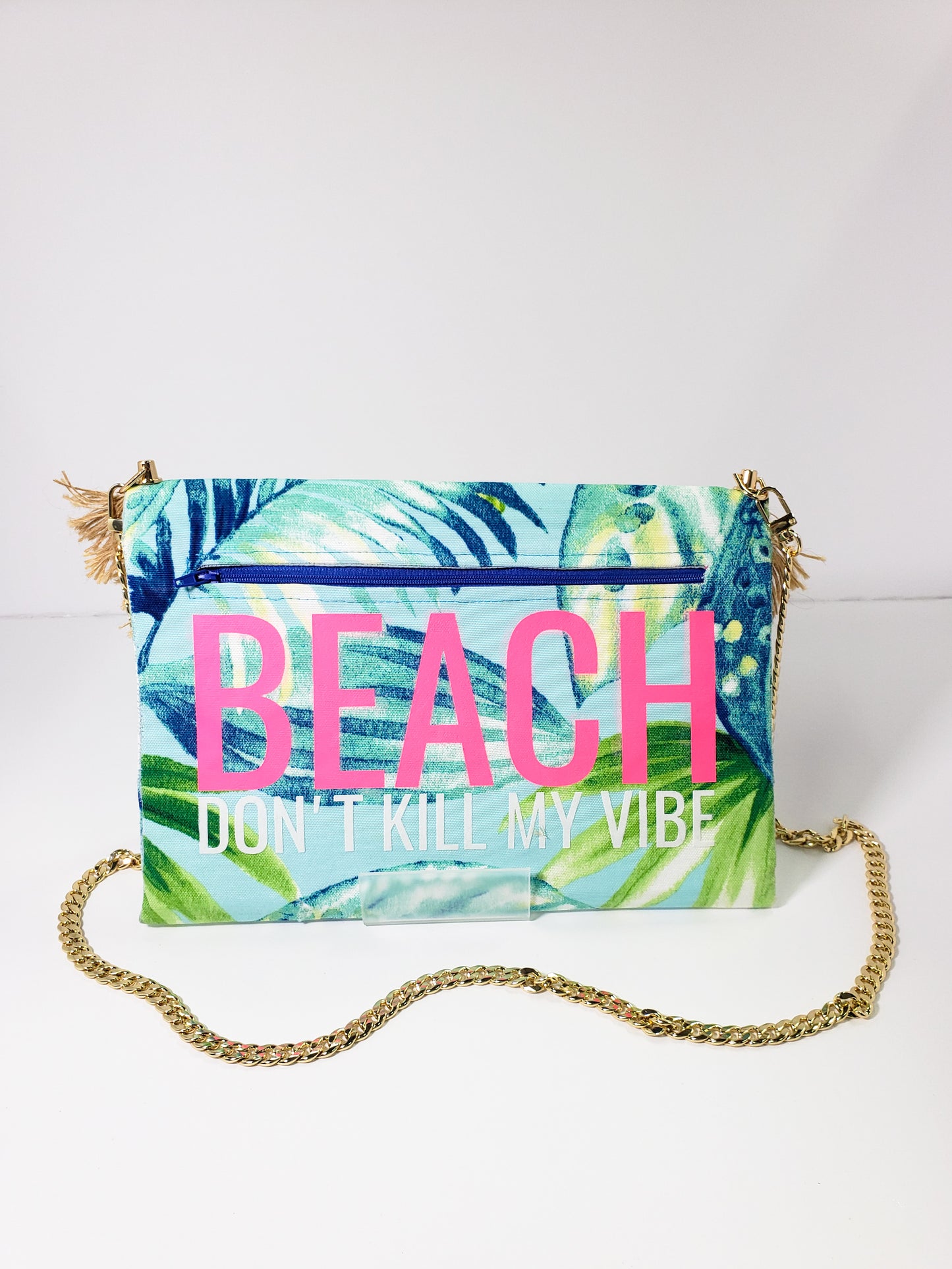"Beach Don't Kill My Vibe" Envelope Clutch with back zipper compartment