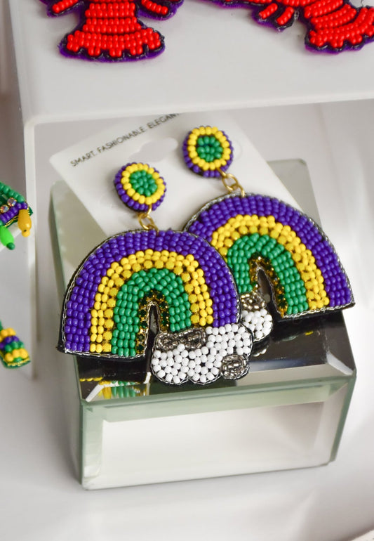 Mardi Gras Rainbow Seed Beed Earrings
