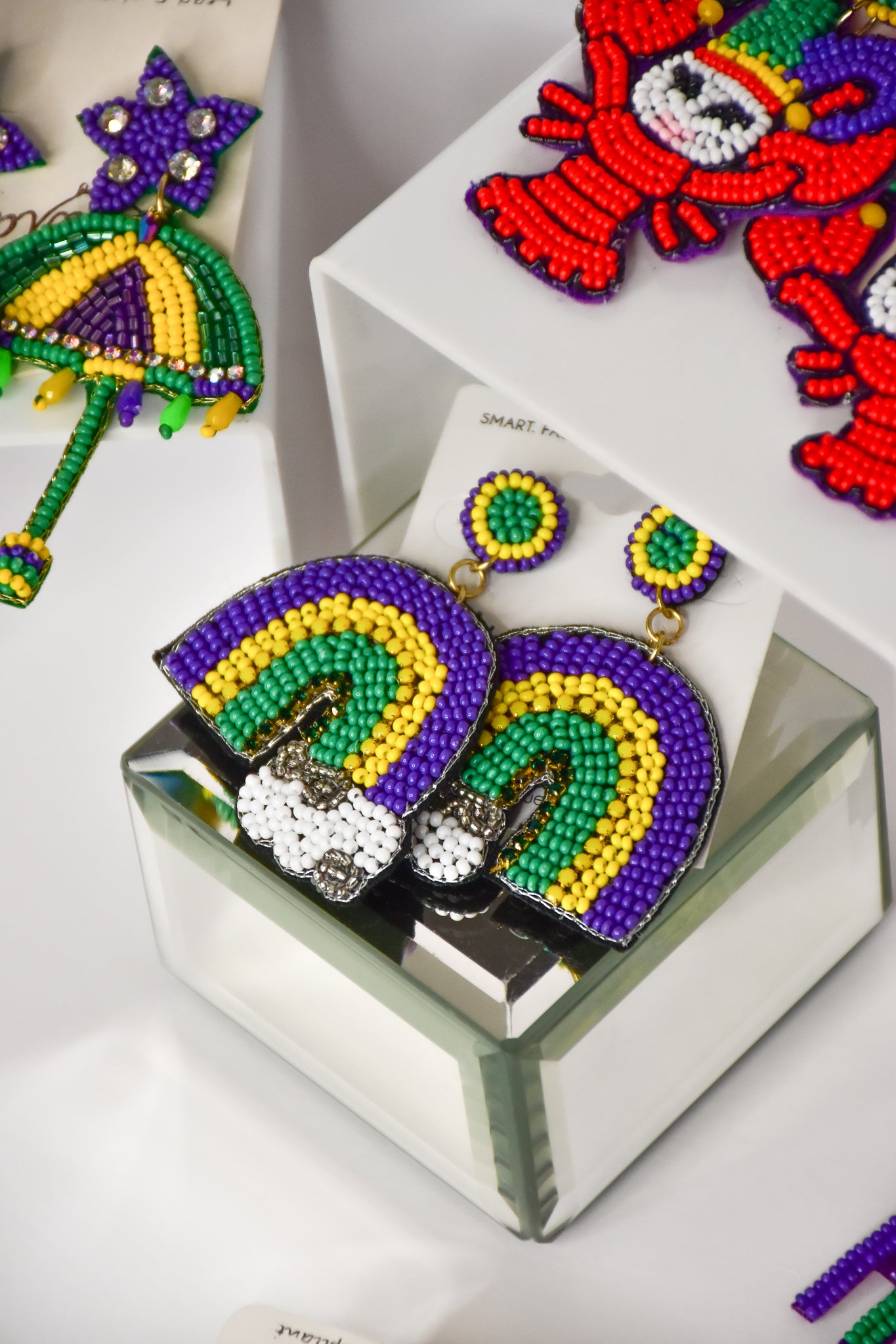 Mardi Gras Rainbow Seed Beed Earrings