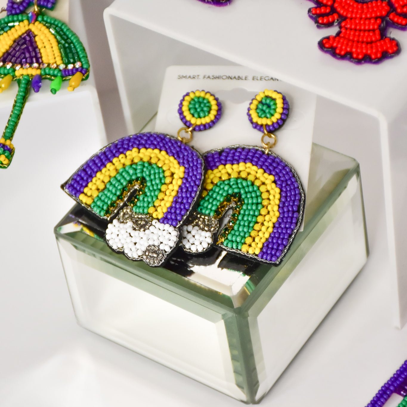 Mardi Gras Rainbow Seed Beed Earrings