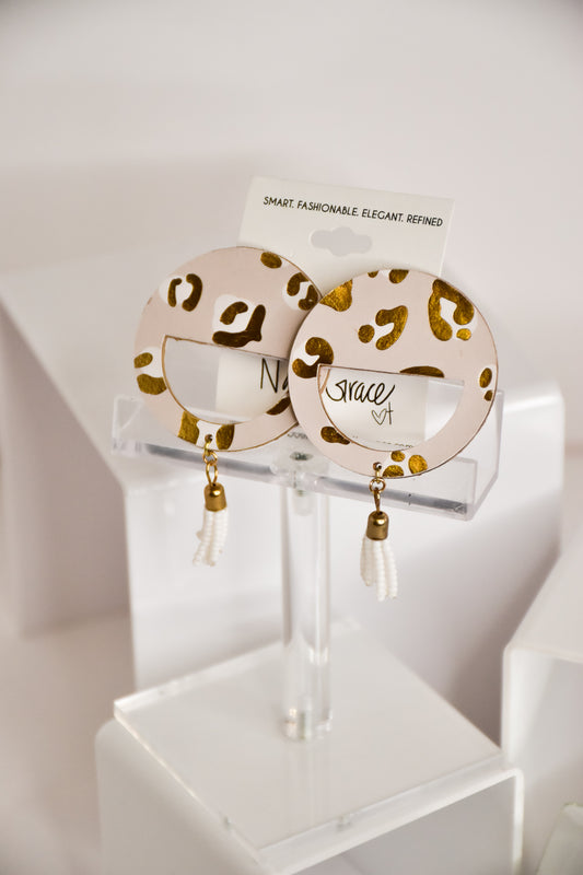 HANDMADE IN HOUSE - Neutral Leopard Tassel Earrings
