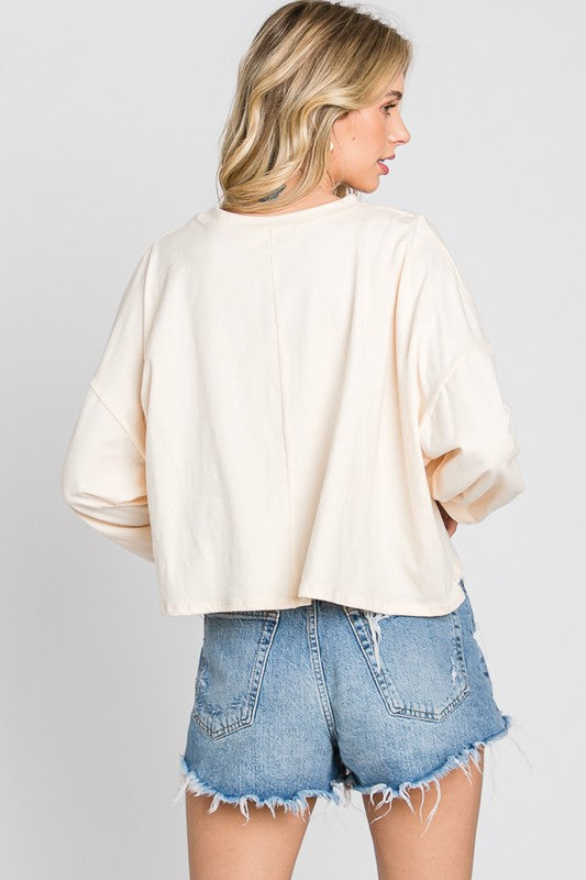 SMILEY FACE LONG SLEEVE CROP TOP