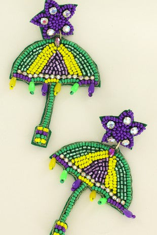 Mardi Gras Second Line Umbrella Beaded Earrings