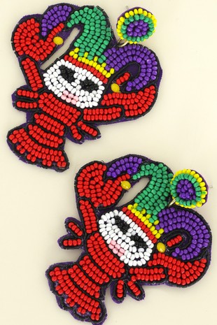 Jester Crawfish Mardi Gras Beaded Earrings