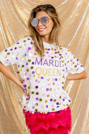 Mardi Queen - Mardi Gras sequin + embroidered Top