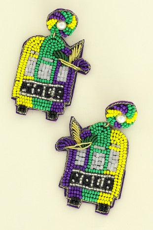 Street Car Beaded Mardi Gras Earring
