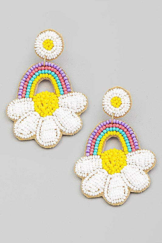 Rainbow Daisies Beaded Earrings