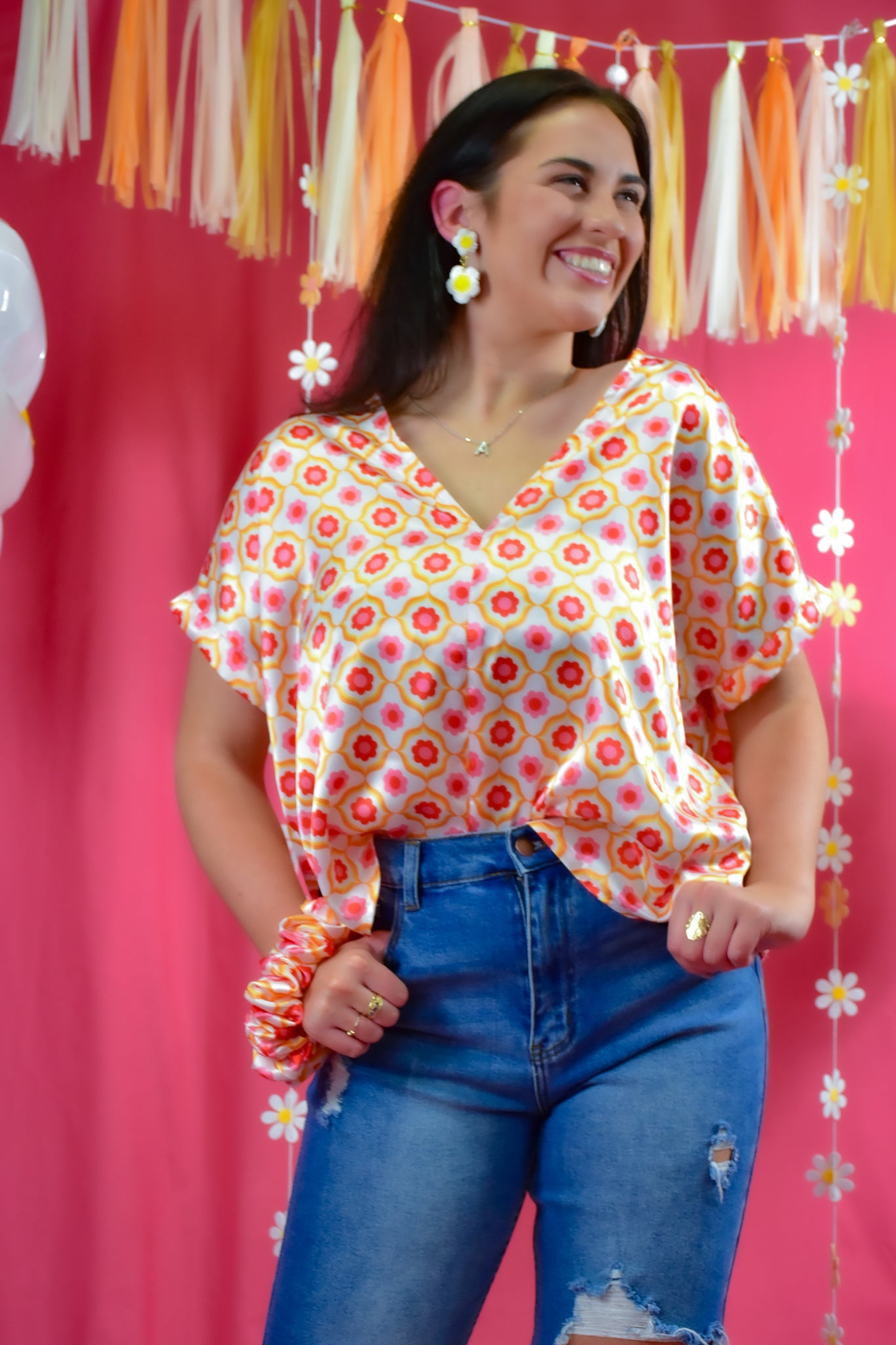 *Handmade* Retro Daisies - Selena Boxy V-neck Tunic!