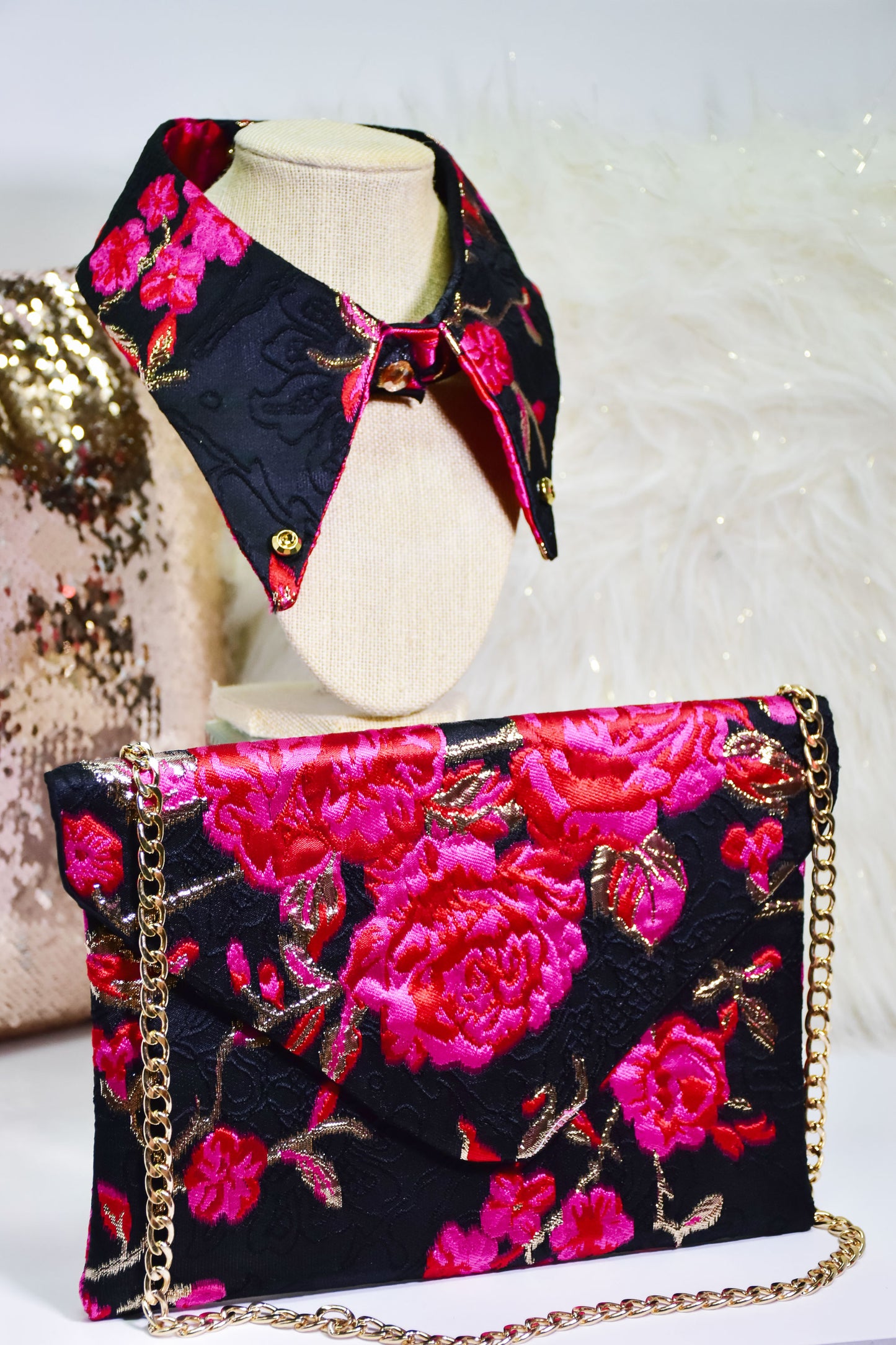 "Liliana Rose" Handmade Envelope Clutch - Collar and/or Key Fob Bundle