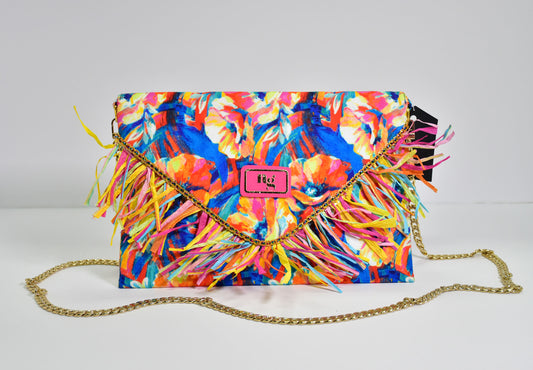 "Rosalie" Painted Floral Envelope Clutch - Collar and/or Key Fob Bundle