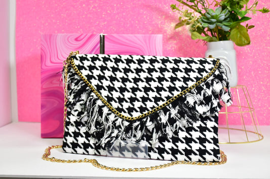 "NOT a Mean Girl" Hounds tooth and pink  Envelope Clutch - Collar and/or Key Fob Bundle
