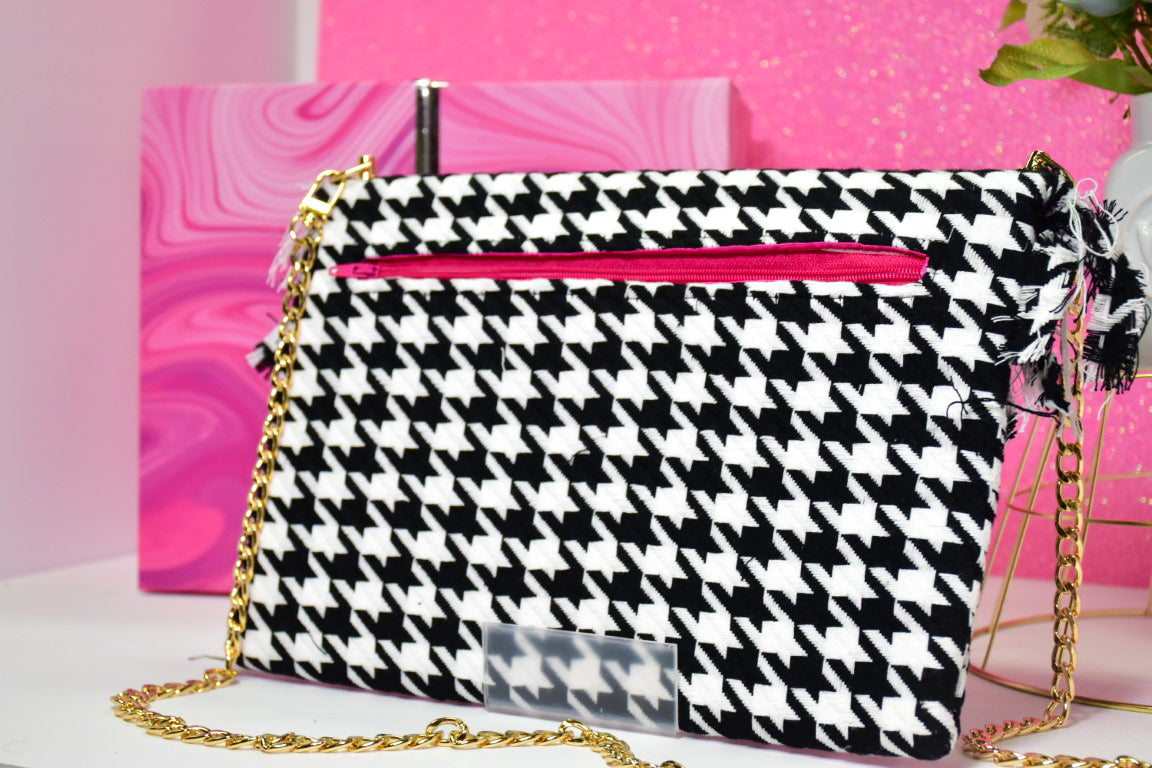 "NOT a Mean Girl" Hounds tooth and pink  Envelope Clutch - Collar and/or Key Fob Bundle