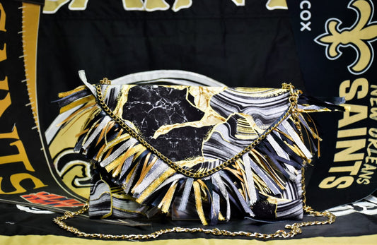 "Game Day Chic" Black and Gold New Orleans Football Envelope Clutch - Collar and/or Key Fob Bundle