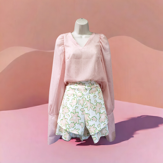*Handmade* Pink Lilly Puff Sleeve Sheer Blouse