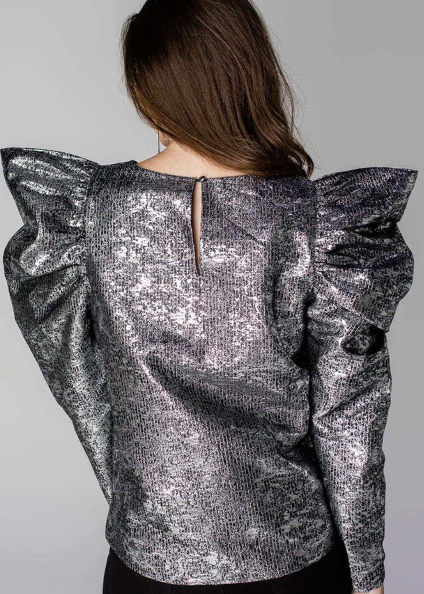 Rosie Aluminum Dramatic Puff Sleeve Top